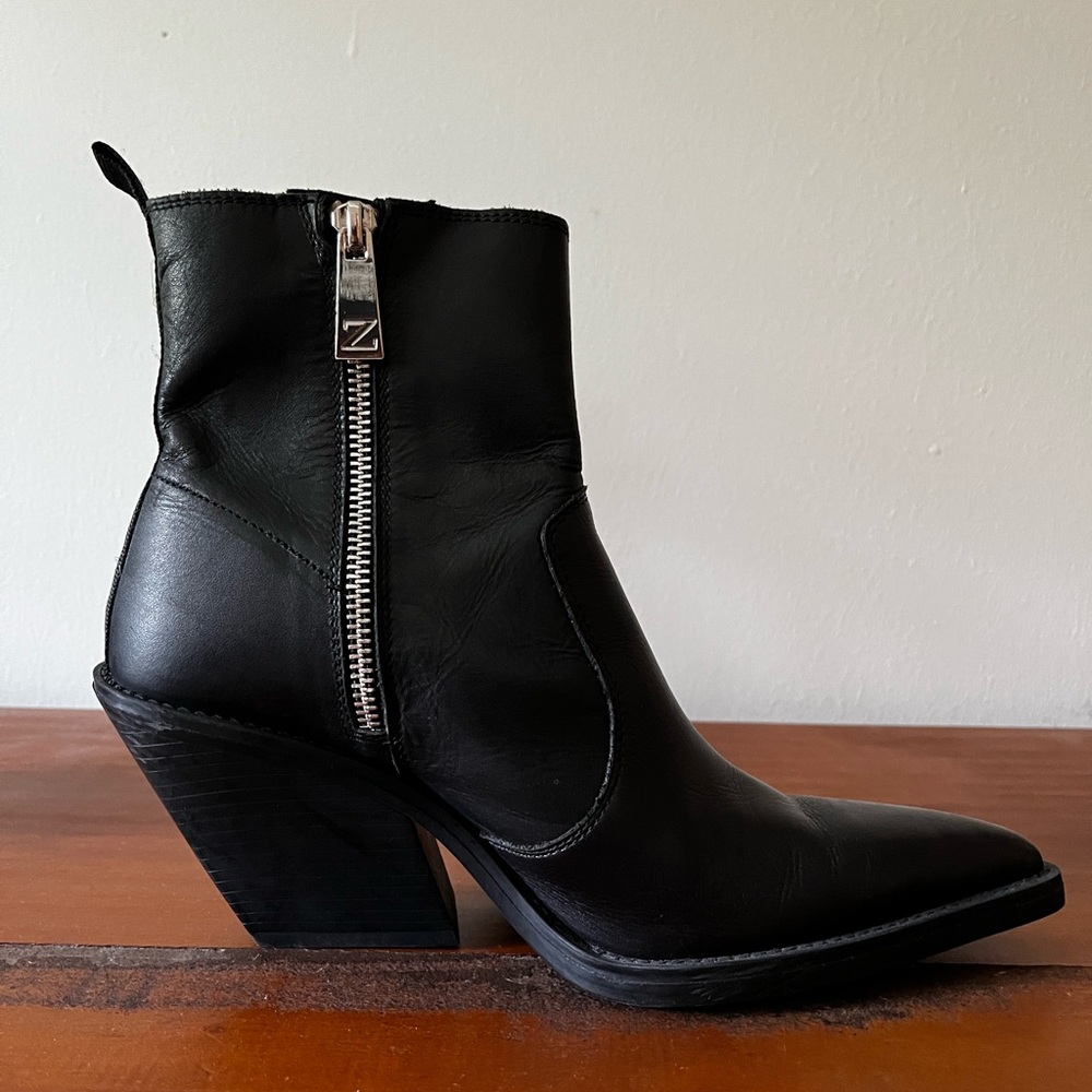 ZARA CALF LEATHER COWBOY ANKLE BOOTS